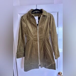 7 For All Mankind Corduroy Zip-Up Dress in Olive Green